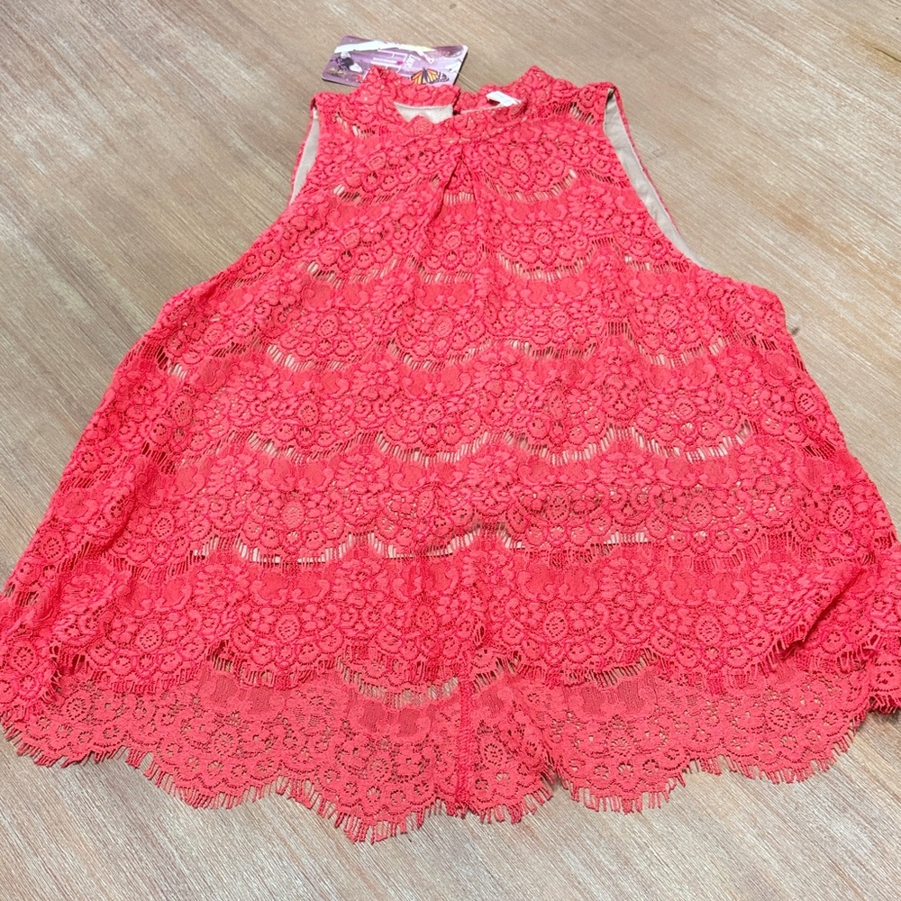Love,‎ Fire Coral Lace Sleeveless Blouse